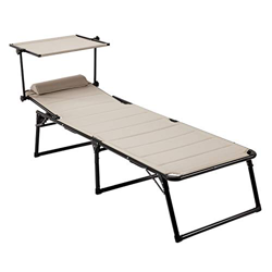 AmazonBasics - Tumbona de aluminio plegable de tres patas con toldo, acolchado de secado rápido, envoltura de chal, 5 posiciones ajustables, beige en oferta