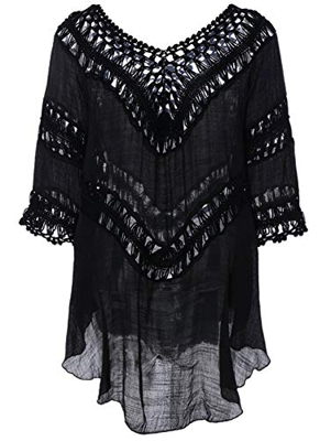 Traje de baño de Mujer Falda de Playa de Ganchillo Top Poncho de Punto Bikini Bikini de Camuflaje de Verano(black-118A)