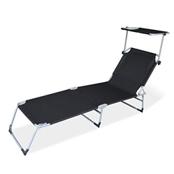 HG® Negro Jardín plegable césped con techo solar Cama solar Camping 189cm Cargable 110kg precio