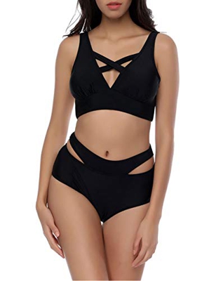 FeelinGirl Cruz Estilo Marino Dos Piezas Conjunto de Bikini para Mujer Traje de Baño Sexy Cruzado-Negro XXL:Talla-46