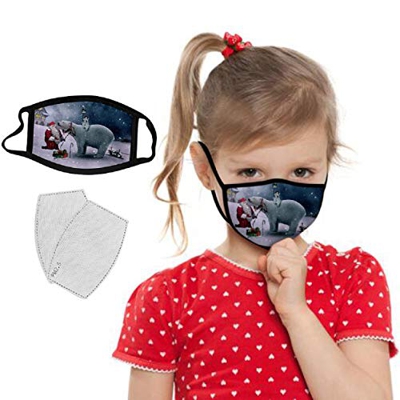 Bluelucon 1Pc + 2Pc Filtro， PatróN NavideñO PañO De ProteccióN Facial Lavable Reutilizable, con Correa EláStica para Hombres Y Mujeres, Transpirable Y