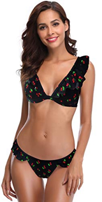 SHEKINI Trenza para Mujer Bañador de Dos Piezas Lindo Bikini para Bandeau (XL, Impresión de Cereza)