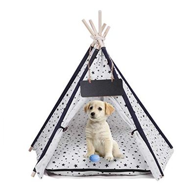 FakeFace - Tienda de campaña portátil de lino y algodón, extraíble, para perro, cachorro, gatito, casa de juego lavable, tipi para cachorros o gatos p