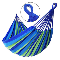 GOCAN Hamaca Doble brasileña 2 Personas Hamaca Extra Grande de Lona de algodón para Patio Porche Jardín Patio Área de Estar Exterior e Interior (Azul/ características
