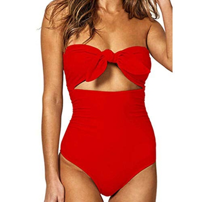 Bikinis Mujer 2019 SHOBDW Traje de Baño Mujer Una Pieza Vintage Bañadores de Mujer Sin Tirantes Push Up Bikinis Monokini Solid Arco Vendaje Bañador Es