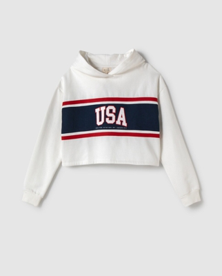 Belle&Rebel - Sudadera Blanca ''USA'' Con Capucha