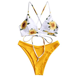 Bikini Mujer Push Up Traje de baño Fresco con Estampado de Girasol Mujeres Conjunto Push up Bikini Playa Beachwear con Relleno Tops y Braguitas Mujer  precio