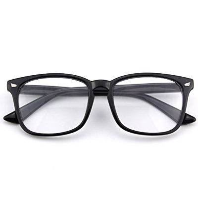 CGID CN82 Retro Anteojos Lente Claro Gafas Para Mujer y Hombre,Negro Brillante