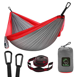 Hamaca doble e individual portátil hamaca con correas de árbol, ligera de nailon, paracaídas, hamacas, camping, accesorios para interiores al aire lib en oferta