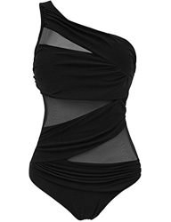 Bañadores de Mujer de una Pieza Monokini con un Tirante Traje de Baño de Hombro Talla Grande (Negro, XXXL) precio
