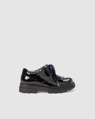 Pablosky - Zapatos De Cordones De Niña De Charol Azul Con Adorno Flecos