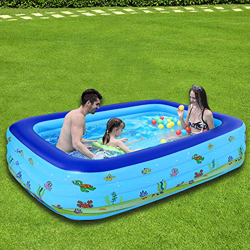 Decdeal Piscina Inflable Familiar Natación Piscinas Infantil Rectangular para Niños/Adultos/Bebés/al Aire Libre/Jardín/Patio Trasero, 2 Cámaras de Air características