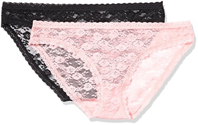 Marca Amazon - IRIS & LILLY Braguitas de Encaje Estilo Bikini Mujer, Pack de 2, Multicolor (Pink/Black), M, Label: M