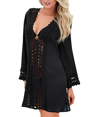 Mujer de Manga Larga con Cuello en V Ropa de Playa Traje de baño Bikini Cubierta Ups Vestidos