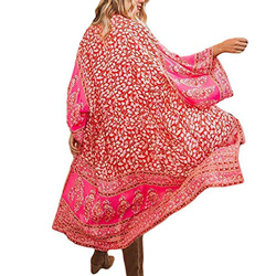 Lazzon Vestido de Playa Largo Mujer Bohemio Sexy Cardigan Gasa Traje de Baño Verano Pareos en oferta