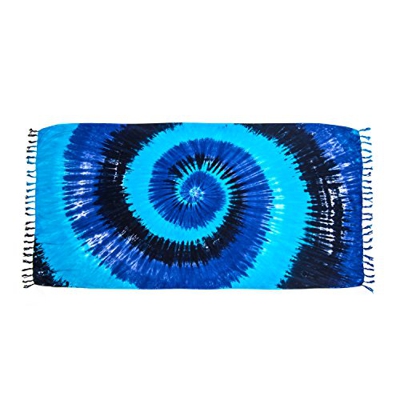 MANUMAR Mujer Pareo opaco, toalla de playa grandes Sarong en azur, turchese, nero con motivo Circle, XXL sobredimensionado 215x115cm toalla vestido de