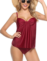 Akalnny Tankinis Traje de Baño de Dos Piezas para Mujer Sexy Drapeado Tank Top + Bikini Briefs(Vino Rojo, M) en oferta