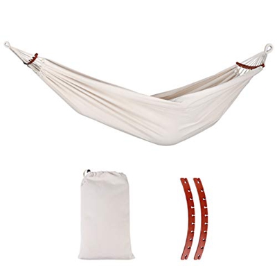 Sekey Hamaca de Algodón con Esparcidor de Madera Dura, Hamaca Ultraligera para Acampar en Interiores al Aire Libre Jardín, 210×150 cm, Capacidad de Ca