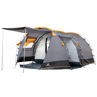 CampFeuer - Tienda de Campaña "Túnel" I 4 Personas I Familiar I Color Gris I Columna de Agua 3.000 mm I Impermeable I Ultraligera
