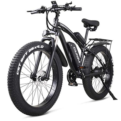 GUNAI Bicicleta eléctrica 1000W 48V Off-Road Fat 26"4.0 Neumático Bicicleta eléctrica de montaña con Asiento Trasero （Negro）