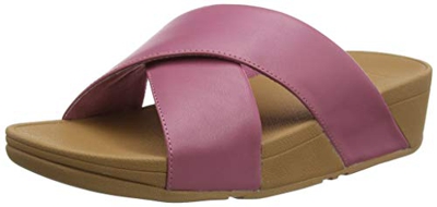 FitFlop Lulu Cross Slide-Leather, Sandalias de Punta Descubierta para Mujer, Rosa (Ss20 Heather Rose 802), 39 EU