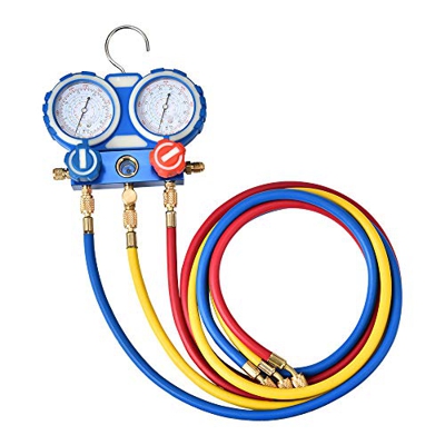 S SMAUTOP Manguera de Carga de refrigerante, con manómetro y Gancho Aplique a R134A R12 R22 R502 R404 Manómetro de Aire Acondicionado refrigerante