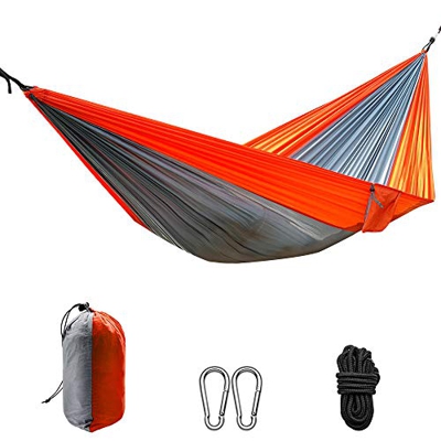 BeiLan Hamaca Ultraligera para Camping,200kg de Capacidad de Carga, 270 x 140 cm,paracaídas de Nylon, Transpirable y de Secado rápido(Naranja & Gris)