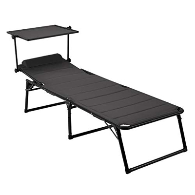 AmazonBasics - Tumbona de aluminio plegable de tres patas con toldo, acolchado de secado rápido, envoltura de chal, 5 posiciones ajustables, gris