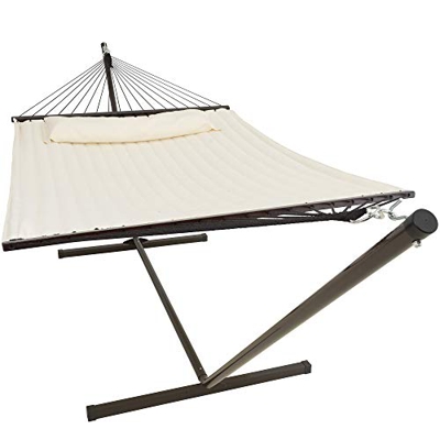 VITA5 Hamaca con estructura, hasta 2 personas/200 kg, 190 x 140, almohada extraíble, resistente a la intemperie, resistente a los rayos UV, beige
