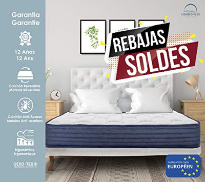 Lisabed Flex | Colchón ViscoConfort 150 x 190 cm | Viscoelástico Alta Densidad | Reversible (Invierno/Verano) | Gama Grand Confort | 20 cm (+/- 2 cm) 