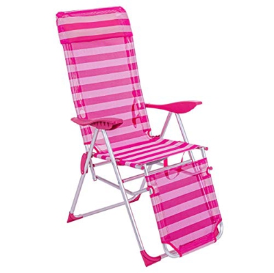 LOLAhome Tumbona con Reposapiés de 5 Posiciones de Aluminio y Textileno (Rosa y Blanco)