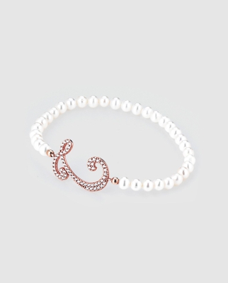MARCELLO PANE - Pulsera Letters Inicial T De Plata, Perlas Y Circonitas