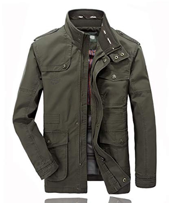 Hombres Chaqueta Primavera otoño e Invierno Algodón Militar Chaqueta (M, Ejercito Verde)