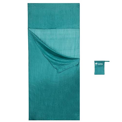 Vagabag - Saco Sábana de Dormir - Sábana de Seda Ultraligera - cómoda y Suave: 100% Seda Natural - Compartimento para Almohada - para Acampada y Cualq