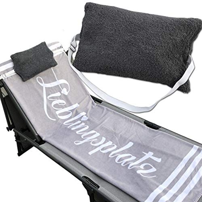 JEMIDI - Almohada rellena, Funda extraíble, con Banda elástica Ajustable, para tumbonas de Playa o jardín, para Viaje, etc. - Antracita