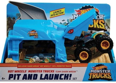 Hot Wheels Monster Truck Team Shark Wreak - Pit and Launch Set