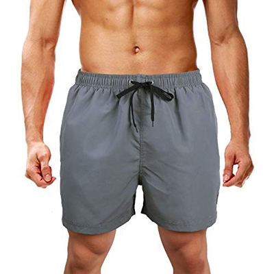 LK LEKUNI Bañador Hombre Pantalones de Playa con Forro con Cordón Traje de Baño Pantalón Ceñido_Gris_5XL