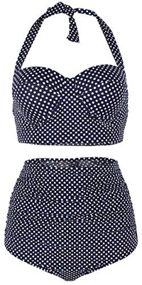 ChayChax Mujer Bikinis de Dos Piezas Conjuntos Retro Polka Punto Traje de Baño Cintura Alta, Azul, Talla 2XL