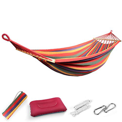 EASY EAGLE Hamaca Colgante de Tela con 80CM Travesaños de Madera, 220x160CM Hamacas Grande para Jardín Acampada Exterior, 300KG Carga, Rayas del Arco  en oferta