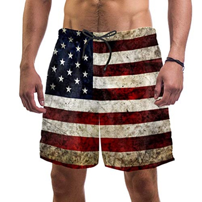 LORVIES - Bañador para hombre, diseño de bandera de América con grunge en la pared, secado rápido, talla L multicolor L