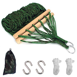 Feelava Hamaca de cuerda de algodón, hamaca de red para deportes al aire libre, hamaca colgante con palo de madera, 2 ganchos en S + 2 cuerdas + 1 bol precio