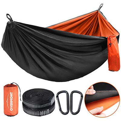 Overmont Hamaca Camping Viaje Dobles Capas Máx 400kg Capacidad de Carga (270x140cm) Nylon Paracaídas|2 Mosquetones Premium|2 Correas de Nylon |Hamaca 