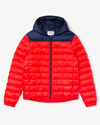 Lacoste - Plumifero De Hombre Rojo Con Capucha