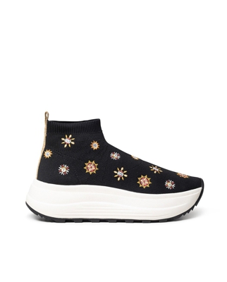 Desigual - Zapatilla De Mujer Calcetinera Negro Con Mandalas