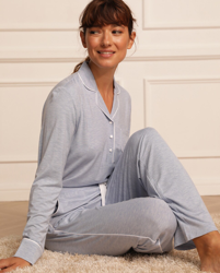 Énfasis - Pijama Largo Tejido Soft De Mujer En Azul en oferta