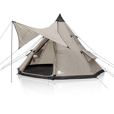 your GEAR Tienda Numana 400 Tienda Tipi Familiar 4-6 Personas toldo para el Sol Altura de la Cabeza lámina Cosida para el Suelo Impermeable 5000 mm Gr