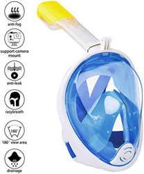 Wsobue Máscara de Buceo, Gafas Snorkel 180° Panorámica Vista Anti-Niebla Apoyo Camara Deportiva, Anti-Fugas Máscara de Snorkel para Adultos y niños (A precio