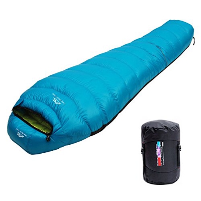 Saco de dormir para acampar de LMR, con saco de compresión, azul celeste