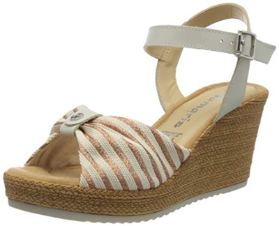 Tamaris 1-1-28341-24, Sandalias con Punta Abierta para Mujer, Beige (Ivory/Stripes 448), 38 EU