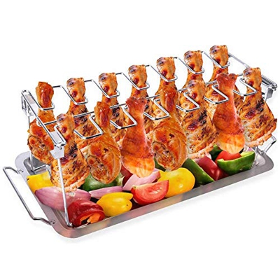 Parrilla de Alitas de Pollo, Soporte de Pata de Pollo con Bandeja, Soporte Parrilla Pollo Acero Inoxidable, Soporte Pata Pollo Acero Inoxidable, Colga
